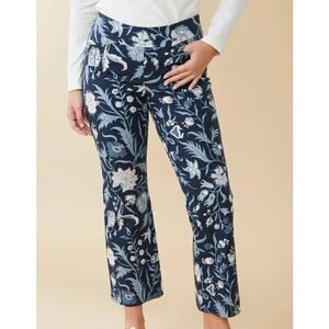 Spartina 449 Maren Floral Kick Flare Crop Pants Size S Navy